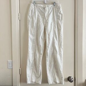 Forever 21 Women Linen Blend Pants Xlarge Ivory Coastal Resort Travel Minimalist